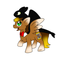 Size: 1024x768 | Tagged: safe, artist:usagi-zakura, dragon, night fury, pegasus, pony, bowtie, chibi angel doctor, crossover, doctor who, eleventh doctor, how to train your dragon, male, simple background, stallion, toothless the dragon, white background