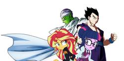 Size: 2189x1078 | Tagged: safe, sci-twi, sunset shimmer, twilight sparkle, namekian, equestria girls, g4, comparison, dragon ball, dragon ball super, dragon ball z, piccolo (dragon ball), son gohan