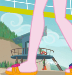 Size: 1000x1050 | Tagged: safe, screencap, pinkie pie, equestria girls, equestria girls series, forgotten friendship, g4, animated, beach, cropped, feet, female, flip-flops, gif, legs, pictures of legs, sandals, solo
