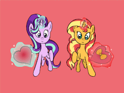 Size: 960x720 | Tagged: safe, artist:artattax, starlight glimmer, sunset shimmer, pony, unicorn, g4, animated, female, frame by frame, hearts and hooves day, lesbian, levitation, magic, ship:shimmerglimmer, shipping, simple background, telekinesis, walking
