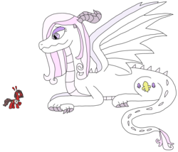 Size: 2316x1986 | Tagged: safe, artist:supahdonarudo, fleur-de-lis, oc, oc:ironyoshi, dragon, series:fleurbuary, g4, dragonified, exclamation point, looking down, prone, simple background, species swap, transparent background