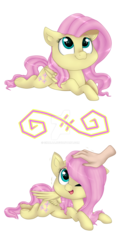 Size: 1024x2118 | Tagged: safe, artist:sinalaa, fluttershy, human, pegasus, pony, g4, cute, disembodied hand, hand, head pat, heart eyes, looking at you, looking up, one eye closed, pat, petting, prone, shyabetes, simple background, smiling, spread wings, transparent background, wingding eyes, wings, wink