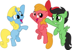 Size: 599x414 | Tagged: safe, artist:sonicrainboomgirl, apple bloom, scootaloo, sweetie belle, g4, blossom (powerpuff girls), bubbles (powerpuff girls), buttercup (powerpuff girls), cutie mark crusaders, powerpuff crusaders, recolor, role play, simple background, the powerpuff girls, transparent background