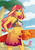 Size: 845x1195 | Tagged: safe, artist:robbiecave, pinkie pie, sunset shimmer, equestria girls, equestria girls specials, g4, my little pony equestria girls: better together, my little pony equestria girls: forgotten friendship, beach, belly button, clothes, cloud, colored pupils, eyes closed, female, looking at you, midriff, nail polish, ocean, open mouth, palm tree, running, sand, smiling, solo focus, surfboard, tree