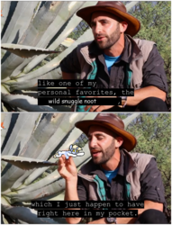 Size: 3048x4000 | Tagged: safe, artist:nootaz, oc, oc:nootaz, human, brave wilderness, coyote peterson, hat, irl, irl human, male, micro, photo, plant, ponified animal photo, subtitles