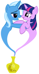 Size: 294x560 | Tagged: safe, artist:navitaserussirus, trixie, twilight sparkle, genie, asktwixiegenies, g4, female, lesbian, lidded eyes, ship:twixie, shipping, simple background, white background