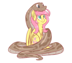 Size: 4000x3500 | Tagged: safe, artist:fluffyxai, fluttershy, pegasus, pony, python, snake, g4, :3, :t, chest fluff, colored sketch, cute, female, fluffy, hug, mare, shyabetes, simple background, sitting, smiling, snek, white background