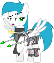 Size: 3834x4524 | Tagged: safe, alternate version, artist:zylgchs, oc, oc only, oc:cynosura, pony, fallout equestria, armor, bandage, battle saddle, clothes, injured, raised hoof, scar, scarf, simple background, solo, transparent background, vector