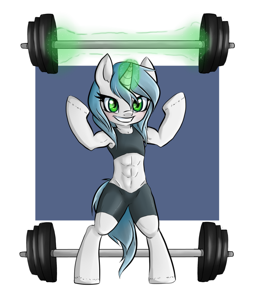 ...oc, oc only, pony, unicorn, abs, bipedal, female, flexing, glowing horn,...