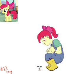 Size: 1800x1900 | Tagged: safe, artist:smartblondessarcasm, apple bloom, human, g4, boots, bow, crouching, female, flower, hair bow, humanized, pony coloring, ponytail, shoes, solo