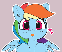Size: 2333x1933 | Tagged: safe, artist:pabbley, rainbow dash, pegasus, pony, g4, :p, cute, dashabetes, feathered wings, female, floating heart, heart, heart eyes, looking at you, mare, multicolored hair, silly, silly pony, simple background, solo, spread wings, tongue out, wingding eyes, wings