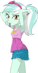 Size: 4300x8298 | Tagged: safe, artist:hunterz263, artist:ta-na, lyra heartstrings, equestria girls, g4, .svg available, absurd resolution, alternate hairstyle, arm behind head, armpits, clothes, dress, female, hair tie, looking at you, mouth hold, necklace, ponytail, simple background, skirt, solo, speedpaint available, transparent background, vector