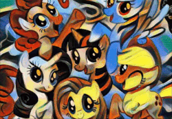 Size: 600x415 | Tagged: safe, applejack, fluttershy, pinkie pie, rainbow dash, rarity, twilight sparkle, pony, g4, animated, female, izumi konata, lucky star, mane six, mane six opening poses, op is a duck, op is trying to start shit, op is trying to start shit so badly that it's kinda funny, painting