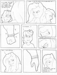 Size: 973x1280 | Tagged: safe, artist:zacharyisaacs, fluttershy, oc, pegasus, unicorn, anthro, g4, angry, anthro oc, bangles, breasts, busty fluttershy, clenched fist, clothes, crying, dialogue, duo, female, fist, forgiveness, gritted teeth, jewelry, male, mare, monochrome, muscles, muscleshy, simple background, size difference, stallion, story included, tumblr comic, white background