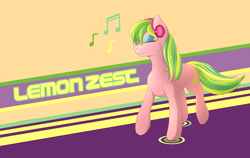 Size: 1900x1200 | Tagged: safe, artist:ray-frost, lemon zest, earth pony, pony, equestria girls, g4, equestria girls ponified, headphones, music notes, ponified