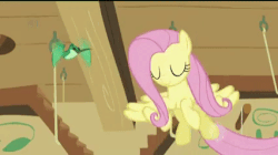 Size: 426x238 | Tagged: safe, screencap, fluttershy, hummingway, hummingbird, pony, a bird in the hoof, g4, animated, cute, female, gif, shyabetes, singing, youtube link