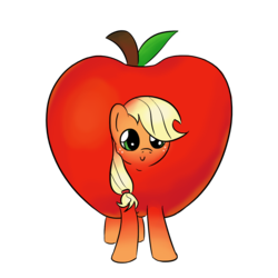 Size: 1280x1280 | Tagged: safe, artist:phat_guy, derpibooru exclusive, applejack, earth pony, food pony, original species, pony, g4, apple, apple costume, apple pony, applehorse, applejack becoming an apple, clothes, costume, female, final form, food, food costume, mare, missing accessory, missing hat, simple background, smiling, solo, tasty fruit, this is my final form, transformation, transparent background