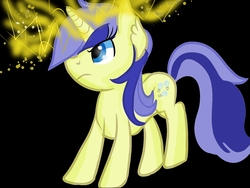 Size: 1600x1200 | Tagged: safe, artist:rainbowtashie, electric sky, pony, unicorn, g4, black background, electricity, female, horn, mare, simple background, solo