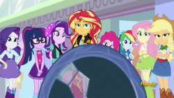 Size: 1920x1080 | Tagged: safe, screencap, applejack, fluttershy, juniper montage, pinkie pie, rainbow dash, rarity, sci-twi, starlight glimmer, sunset shimmer, twilight sparkle, equestria girls, equestria girls specials, g4, mirror magic, animated, apologetic, apology, begging, boots, clothes, confession, counterparts, discovery family logo, eyes closed, female, flats, forgiveness, glasses, guilty, high heel boots, humane five, humane seven, humane six, lampshade hanging, lazy, pigtails, ponytail, remorse, shoes, shopping mall, skirt, socks, sound, striped socks, twilight's counterparts, watch, webm