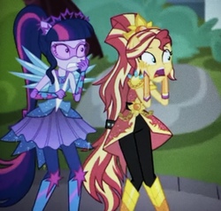 Size: 3174x3022 | Tagged: safe, screencap, sci-twi, sunset shimmer, twilight sparkle, equestria girls, g4, my little pony equestria girls: better together, super squad goals, boots, cropped, crystal guardian, high heel boots, high res, low quality, shoes