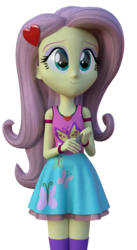 Size: 2104x3840 | Tagged: dead source, safe, artist:efk-san, fluttershy, equestria girls, g4, 3d, clothes, cute, female, high res, legs together, miniskirt, shyabetes, simple background, skirt, smiling, socks, solo, tank top, thigh highs, thigh socks, transparent background