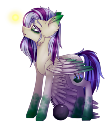 Size: 2371x2775 | Tagged: safe, artist:honeybbear, oc, oc only, oc:mossy, pegasus, pony, ball and chain, female, high res, light, mare, orb, simple background, solo, transparent background