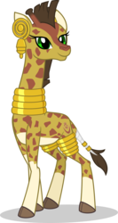 Size: 980x1847 | Tagged: safe, artist:mlp-trailgrazer, oc, oc only, giraffe, cloven hooves, ear piercing, earring, female, giraffe oc, jewelry, leg rings, neck rings, piercing, simple background, solo, tail ring, transparent background
