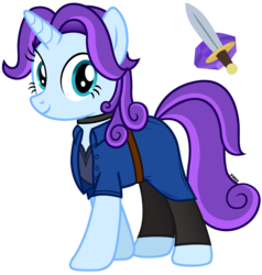 Size: 3280x3441 | Tagged: safe, artist:a4r91n, pony, unicorn, abigail (stardew valley), choker, clothes, cutie mark, female, high res, jacket, mare, ponified, simple background, solo, stardew valley, sword, transparent background, vector, weapon