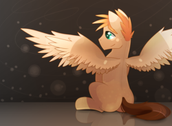Size: 3000x2199 | Tagged: safe, artist:wulfanite, oc, oc only, oc:ctryon, pegasus, pony, facial markings, feather, high res, markings, smiling, spread wings, wings