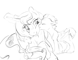 Size: 3300x2550 | Tagged: safe, artist:silfoe, princess luna, oc, oc:pterus, bat pony, pony, other royal book, g4, adopted offspring, black and white, cheek kiss, colt, cute, female, grayscale, high res, kissing, male, monochrome, mother and son, parent:princess luna, parent:twilight sparkle, parents:twiluna, simple background, sketch, white background