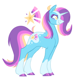 Size: 900x926 | Tagged: safe, artist:wolfyfree, oc, oc only, oc:starburst, pony, unicorn, coat markings, colored hooves, female, magical threesome spawn, mare, multiple parents, offspring, parent:starlight glimmer, parent:sunburst, parent:trixie, parents:startrix, parents:startrixburst, simple background, smiling, socks (coat markings), solo, story included, transparent background