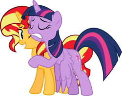 Size: 5003x3955 | Tagged: safe, artist:jhayarr23, sunset shimmer, twilight sparkle, alicorn, pony, unicorn, equestria girls, equestria girls series, forgotten friendship, g4, don't take this away from me, duo, simple background, transparent background, twilight sparkle (alicorn), vector