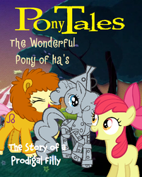 Size: 580x720 | Tagged: artist needed, safe, edit, apple bloom, fluttershy, pinkie pie, series:pony tales, g4, cowardly lion, parody, parody of a parody, song in the comments, the wizard of oz, tin man, veggietales