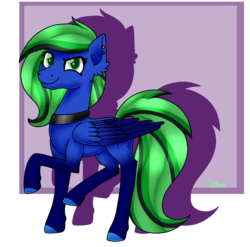 Size: 1900x1880 | Tagged: safe, artist:spokenmind93, oc, oc only, oc:black glitter, pegasus, pony, grin, piercing, shadow, signature, simple background, smiling, smug, solo