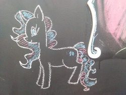 Size: 2592x1944 | Tagged: safe, artist:swift-wind, oc, oc only, oc:blue bean, chalkboard, solo, traditional art