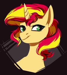 Size: 1441x1633 | Tagged: safe, artist:weird--fish, sunset shimmer, pony, unicorn, g4, bust, female, mare, portrait, solo