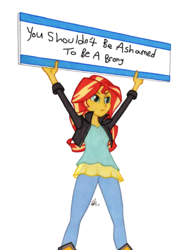 Size: 950x1278 | Tagged: safe, artist:manly man, sunset shimmer, equestria girls, g4, brony, exploitable meme, fangirl, female, in-universe pegasister, meme, sign, solo, sunset's board, truth