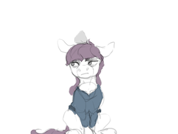 Size: 1600x1200 | Tagged: safe, artist:celestiawept, boulder (g4), maud pie, earth pony, pony, g4, colored sketch, female, looking away, looking sideways, simple background, sitting, sitting on head, solo, white background