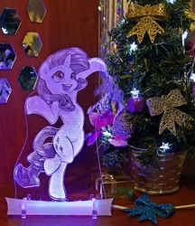 Size: 1300x1503 | Tagged: safe, artist:kp-shadowsquirrel, artist:vasgotec, rarity, pony, g4, acrylic plastic, acrylight, belly button, bipedal, craft, engraving, happy, irl, led, photo, solo