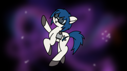 Size: 3840x2160 | Tagged: safe, artist:aquaholicsanonymous, oc, oc only, oc:merlin, original species, rocket pony, error in the comments, female, goggles, gridfins, happy, high res, mare, oc focus, pointing, raised hoof, rocket, smiling, solo, space, spacex, stars