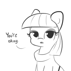 Size: 1650x1650 | Tagged: safe, artist:tjpones, maud pie, earth pony, pony, g4, clothes, compliment, dialogue, female, grayscale, lidded eyes, looking at you, mare, monochrome, praise, simple background, sketch, the fire in her eyes, white background