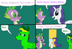 Size: 1010x688 | Tagged: safe, artist:didgereethebrony, rarity, spike, oc, oc:didgeree, comic:wreck of the renaissance, g4, comic, digital art, heart eyes, recolor, speech bubble, wingding eyes