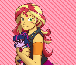 Size: 950x820 | Tagged: safe, artist:funakounasoul, sci-twi, sunset shimmer, twilight sparkle, equestria girls, equestria girls specials, g4, my little pony equestria girls: better together, my little pony equestria girls: forgotten friendship, crush plush, female, hug, lesbian, plushie, ship:sci-twishimmer, ship:sunsetsparkle, shipping, smiling