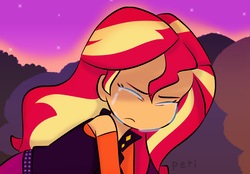 Size: 2048x1423 | Tagged: safe, artist:thenamesperi, sunset shimmer, equestria girls, equestria girls specials, g4, my little pony equestria girls: better together, my little pony equestria girls: forgotten friendship, clothes, crying, eyes closed, female, scene interpretation, solo
