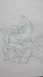Size: 3840x2160 | Tagged: safe, artist:skipper arias, oc, oc only, oc:skipper arias, bat pony, bat pony oc, chest fluff, fangs, glasses, high res, jewelry, lineart, looking at each other, love, necklace, oc x oc, shipping, simple background, sketch, traditional art, white, white background