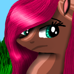 Size: 500x500 | Tagged: safe, artist:time-lime, oc, oc only, oc:pink rosie, pony, bored, day, female, mare, pink mane, solo, two toned coat