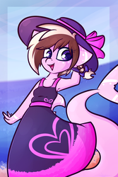Size: 1500x2245 | Tagged: safe, artist:ashee, oc, oc only, oc:ashee, original species, shark, shark pony, anthro, armpits, clothes, dress, hat, smiling, solo