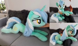 Size: 5120x3024 | Tagged: safe, artist:epicrainbowcrafts, lyra heartstrings, human, pony, unicorn, g4, high res, irl, irl human, life size, photo, plushie, prone, solo