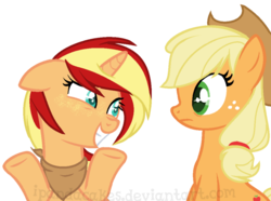 Size: 814x604 | Tagged: safe, artist:ipandacakes, applejack, oc, oc:apple spritz, pony, unicorn, g4, female, mare, not sunset shimmer, offspring, parent:applejack, parent:flim, parents:flimjack, simple background, transparent background