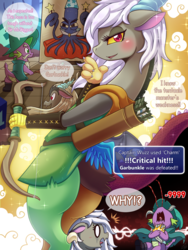 Size: 1000x1333 | Tagged: safe, artist:vavacung, discord, spike, squizard, dragon, comic:my life as a short dragon, dungeons and discords, g4, ass, blood, blushing, butt, captain wuzz, comic, eris, friendly fire, garbuncle, male, nosebleed, rule 63, stupid sexy eris